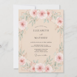 Creamy Pink Wreath Wedding Invitation