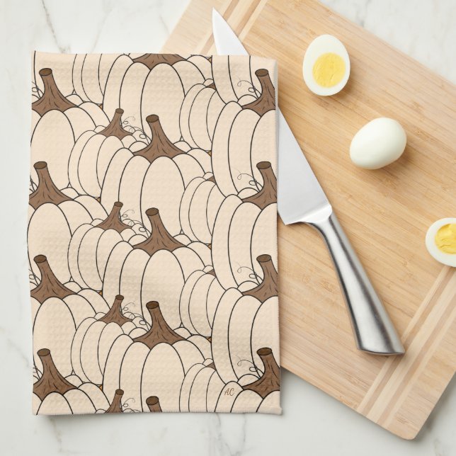 Creamy Pumpkin Patch Pattern Fall Kitchen Towel (Quarter Fold)