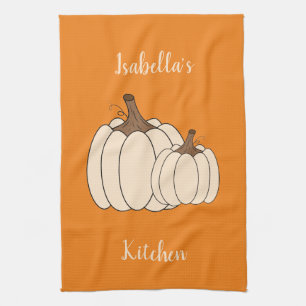Creamy Pumpkins Orange Kitchen Towel with Name