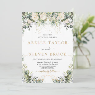 Creamy Rose Floral Ivory Greenery Wedding Invitation