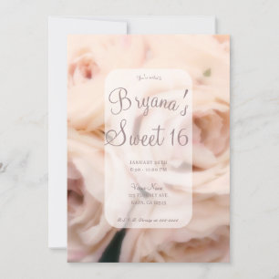 Creamy Soft Pink Peach Roses Elegant Sweet 16  Invitation