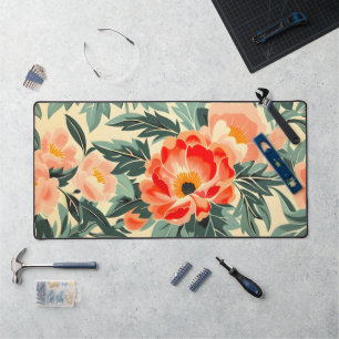 Creamy Vintage Peach Blossom Watercolor Desk Mat