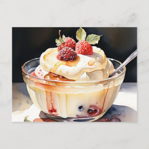Creamy Watercolor Pudding with Soft Lines Postcard