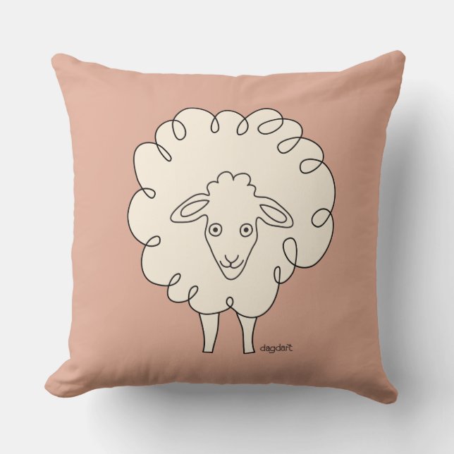 Creamy Whimsical Sheep Throw Pillow (Front)