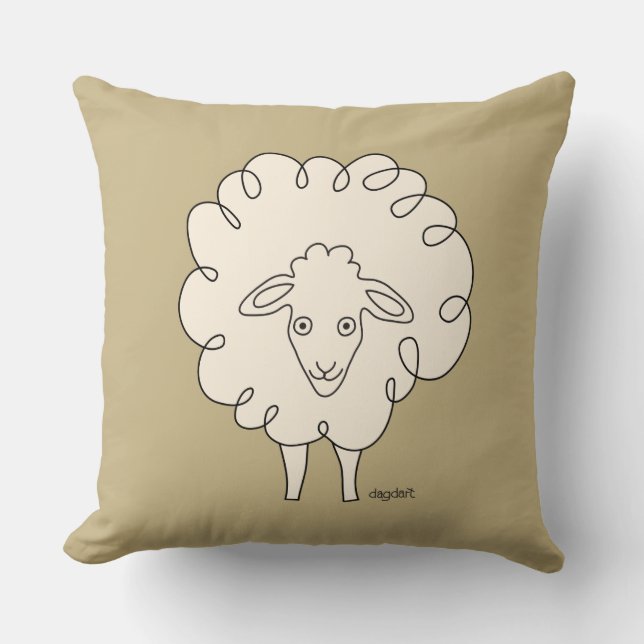 Creamy Whimsical Sheep Throw Pillow (Front)
