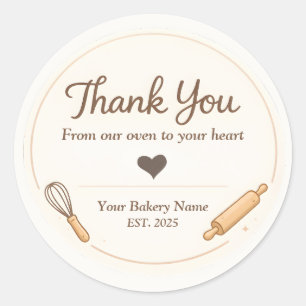 Creamy Whisk and Rolling Pin Bakery Thank You Classic Round Sticker