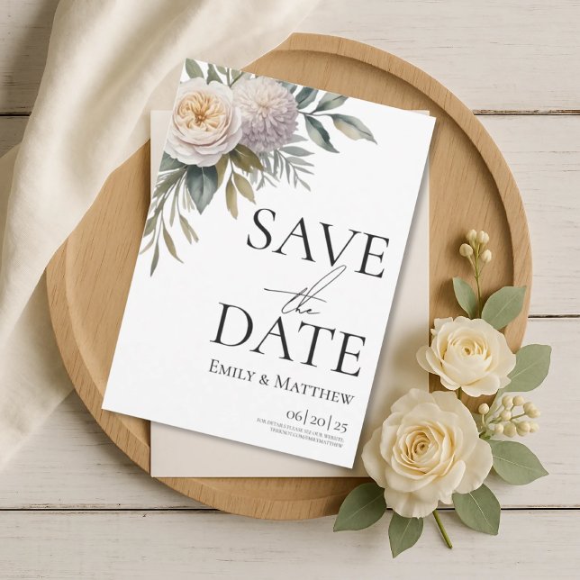 Creamy White And Lilac Floral Save The Date (Creator Uploaded)