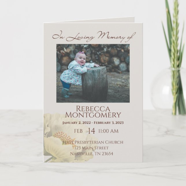 Creamy White Florals Folded Funeral Program  (Front)