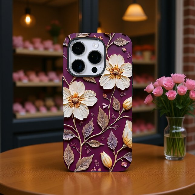 Creamy White Flowers on Dark Texture Case-Mate iPhone Case (Creator Uploaded)