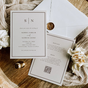 Creamy White Minimal and Chic All in One Wedding Invitation