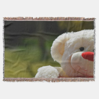 Creamy White Teddy Bear with Red Nose Throw Blanket