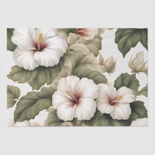 Creamy White Tropical Hibiscus Tissue Paper (Front)