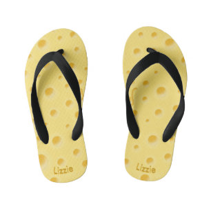 Creamy Yellow Swiss Cheese Cute Personalised Kid's Thongs
