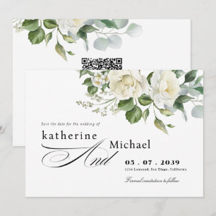 CreamyFloral Eucalyptus Script Calligraphy Wedding Save The Date