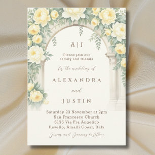 Crean Yellow Peony Roses Floral Arch Wedding Invitation