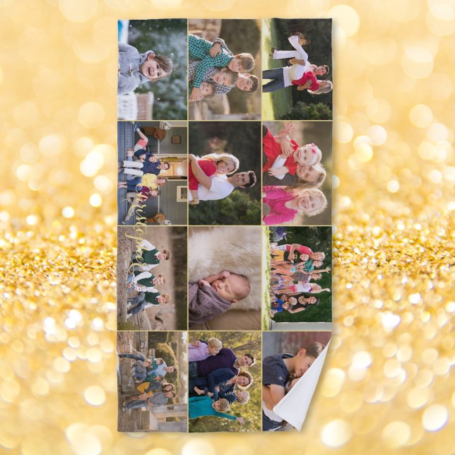 Create 12 Photo Collage Family Kids Monogrammed Beach Towel (Create 12 Photo Collage Family Kids Monogrammed Beach Towel)