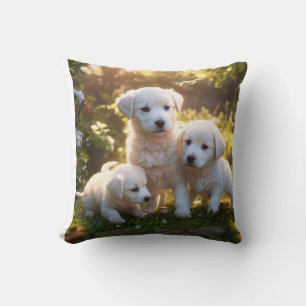 Create a cartoon image of a group of dogs playing cushion