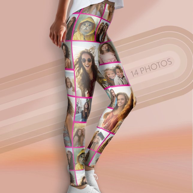 Create a Custom Photo Collage - 14 Photos - Pink Leggings (Custom Photo Leggings - 14 Photo Collage)