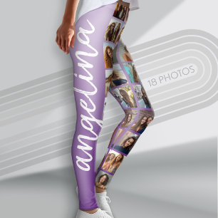 Create a Custom Photo Collage 18 Photos purple Leggings