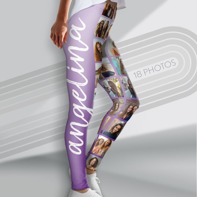 Create a Custom Photo Collage 18 Photos purple Leggings (Custom Photo Leggings with 18 Photos)