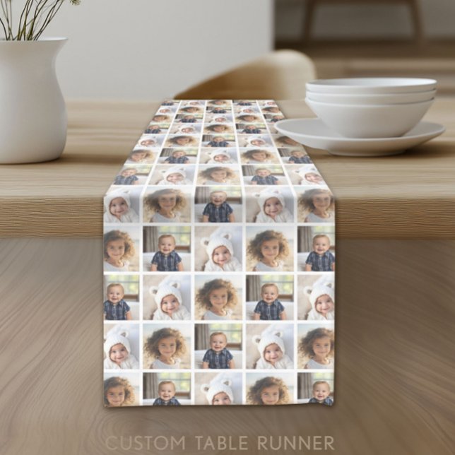 Create a Custom Photo Collage with 3 Photos Short Table Runner (Custom Photo Table Runner)