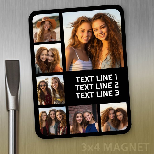 Create a Custom Photo Collage with 7 Photos - Text Magnet (Personalized fridge magnet - add photos and custom text)