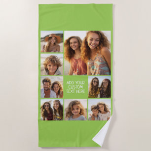 Create a Custom Photo Collage with 8 Photos - lime Beach Towel