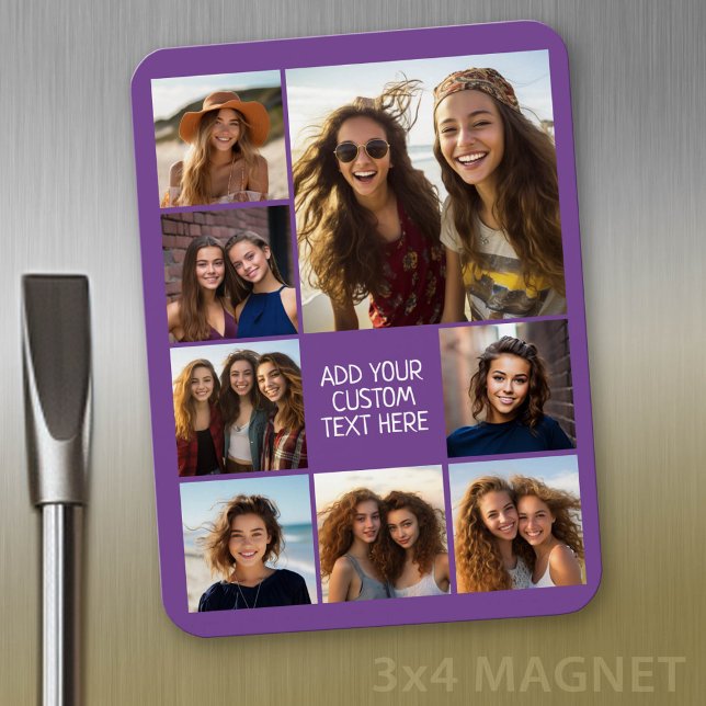 Create a Custom Photo Collage with 8 Photos Magnet (Personalized magnet with photo collage and text)