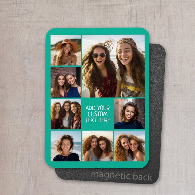 Create a Custom Photo Collage with 8 Photos Magnet (Personalized refrigerator magnet with photo collage and custom text - add 8 photos to this design)