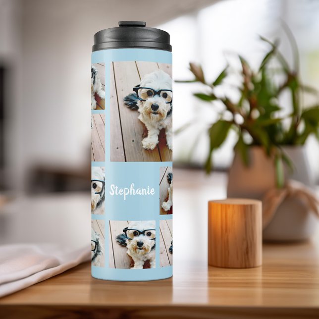 Create a Custom Photo Collage with 8 Photos Name Thermal Tumbler (Personalized Thermal Tumbler - Add Photos, Text - Customize Completely in the Advanced Design Area)