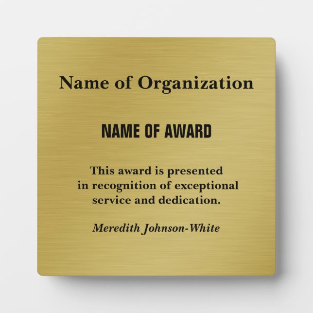 Create a Custom Volunteer Recognition Award (Gold) Plaque (Front)