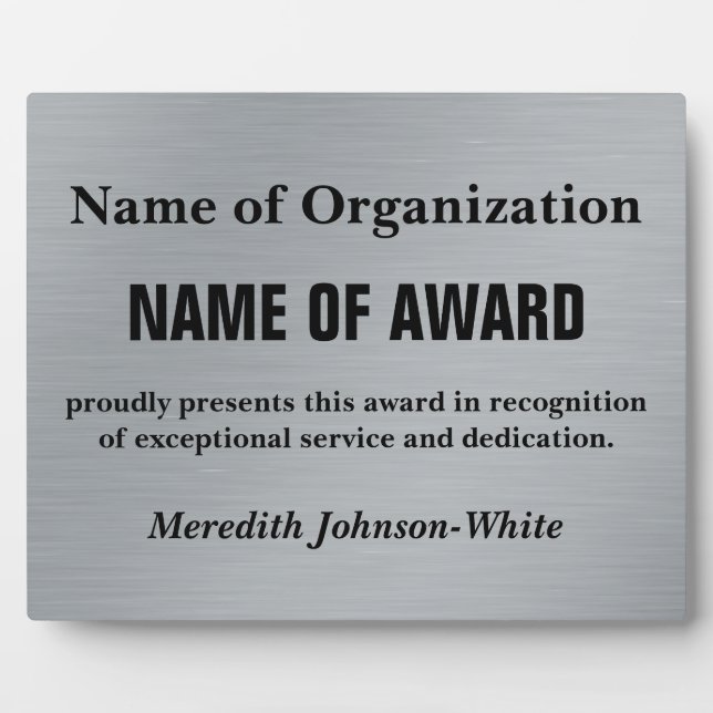 Create a Custom Volunteer Service Award (Silver) Plaque (Front)
