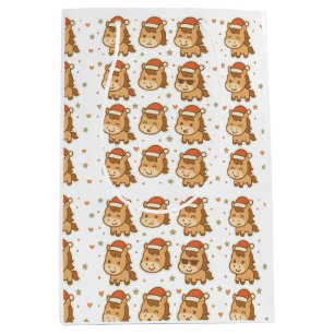 Create a cute horse wearing a tiny Christmas hat Medium Gift Bag
