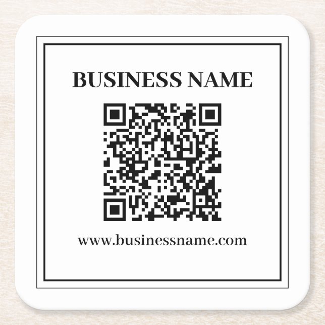 Create a Scannable QR code | Black & White Square Paper Coaster (Front)