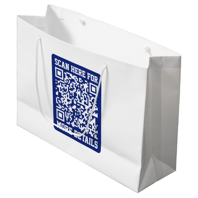 Create a Scannable QR code | Navy Blue (editable) Large Gift Bag (Front Angled)