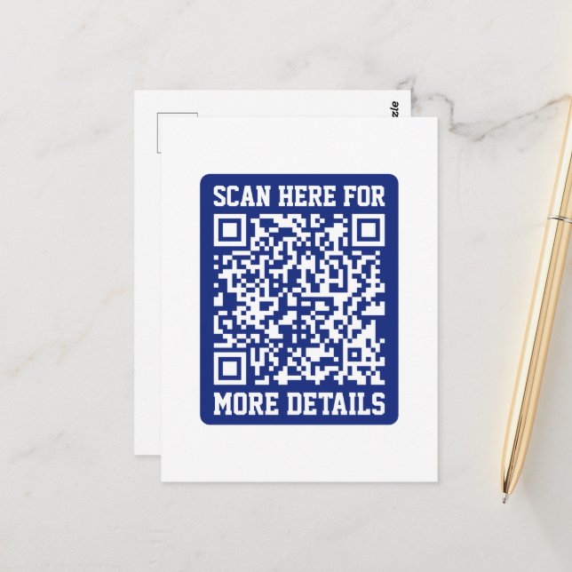 Create a Scannable QR code | Navy Blue (editable) Postcard (Front/Back In Situ)