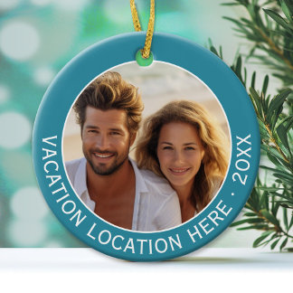 Create A Vacation Souvenir with Photo and Text Ceramic Ornament