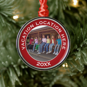 Create A Vacation Souvenir with Photo and Text Metal Ornament