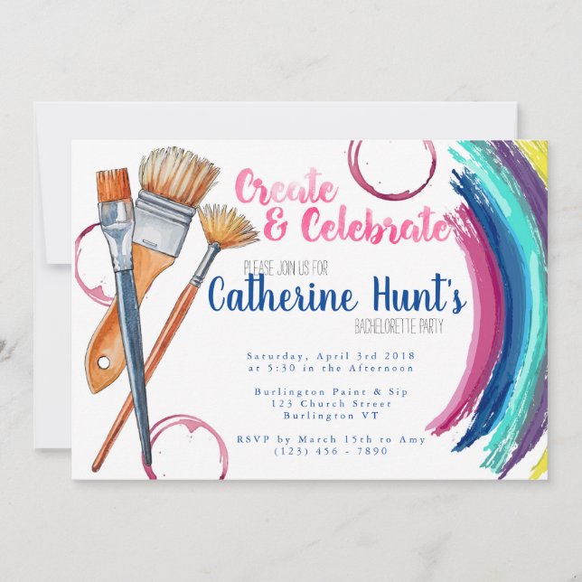 Create and Celebrate Paint and Sip Party Invite (Front)