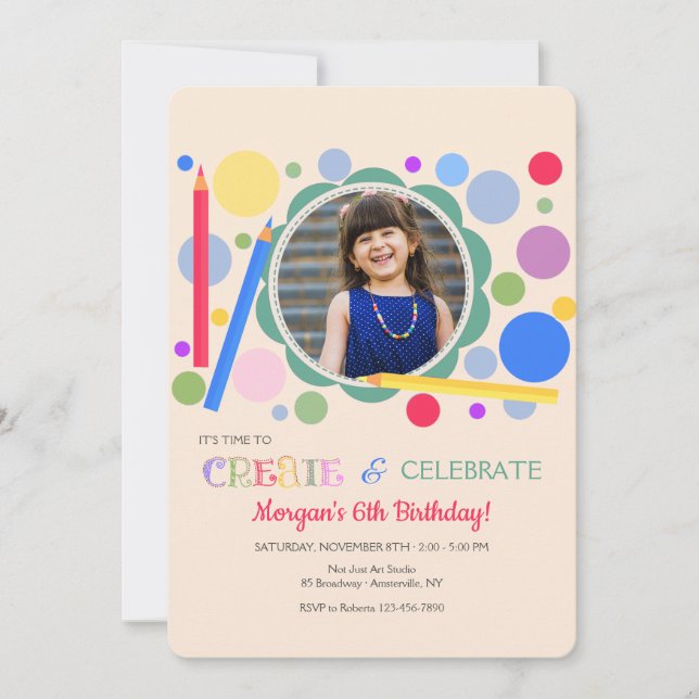 Create and Celebrate Photo Birthday Party  Invitation (Front)