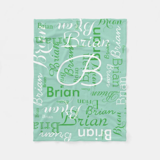 Create Boy Name Typography Teal Fleece Blanket (Front)