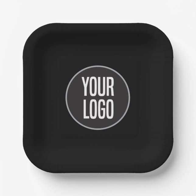 Create Business Logo Paper Cocktail Black Paper Plate (Front)