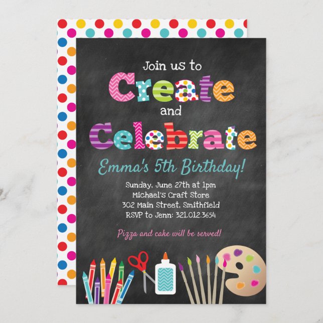 Create & Celebrate Arts Crafts Party Invitation (Front/Back)