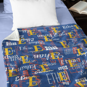 create colour Names Pattern allover blue Fleece Blanket