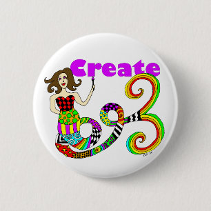 Create Colourful Mermaid Muse Round 6 Cm Round Badge