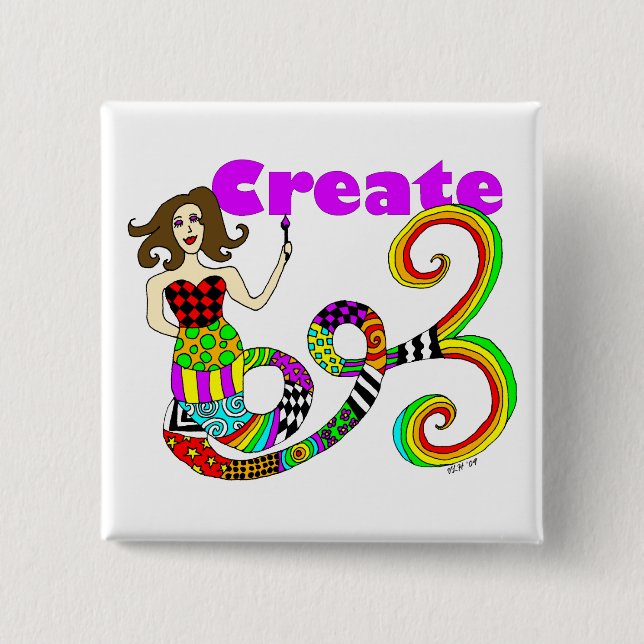 Create Colourful Mermaid Muse Square 15 Cm Square Badge (Front)
