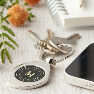 Create Custom Black Gold Monogrammed Swirl Metal Key Ring