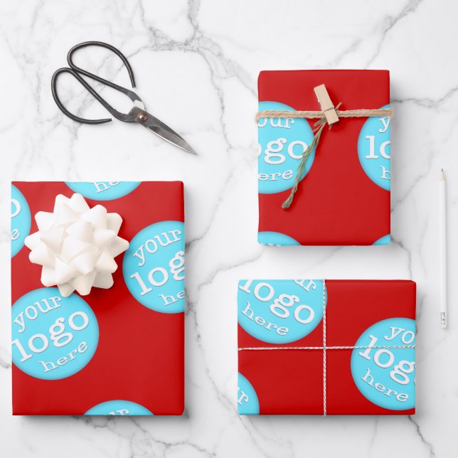 Create Custom Business Company Logo Christmas Red Wrapping Paper Sheet (Front)