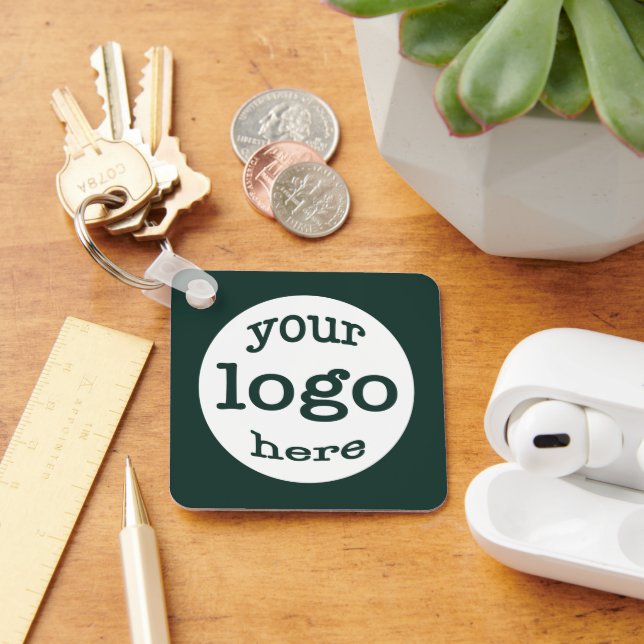 Create Custom Business Company Logo QR Code Green Key Ring (Desk)