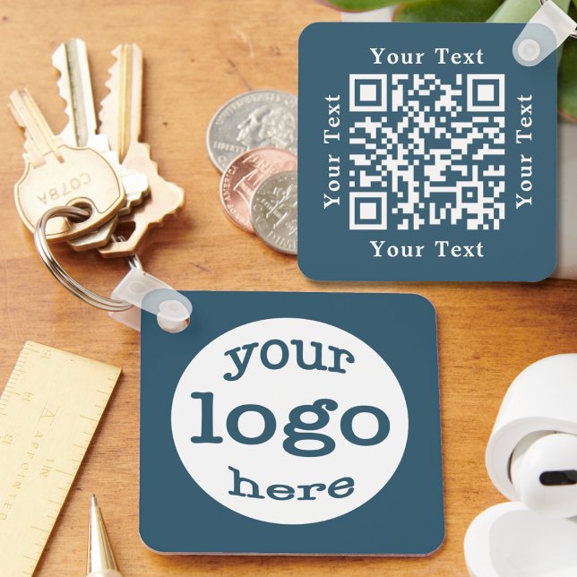Create Custom Company Logo QR Code Eucalyptus Blue Key Ring (Create Custom Company Logo QR Code Eucalyptus Blue Keychain)